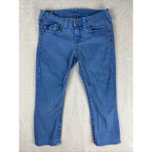 True Religion Jeans Womens Size 32 Blue Lily Super T Capri Made In USA *FLAW